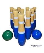 Wooden Lawn Bowling Set 10 Pins 2 Balls Hey Play Outdoor Game Family Fun - $32.64