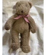 6” RARE Oatmeal Brown Teddy Bear Mini Bear Red Gingham Bow Ribbon Sewn E... - £9.64 GBP