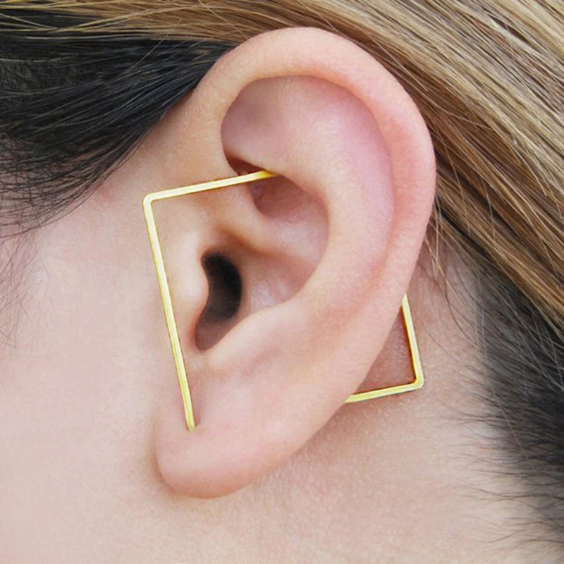 Gold Ear Cuff Ear Climber Handmade Square Earrings Gold Filled/925 Silver Jewelr - £23.91 GBP