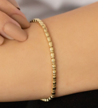 Classic Plain Square Design 925 Silver 7&quot; Bracelet in 14K Yellow Gold Over - £97.81 GBP