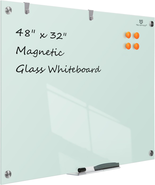 Glass Dry-Erase Board - 48 X 32 Inches Wall Mounted Glass Magnetic White... - $209.37 CAD