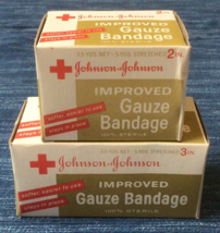 Vtg 1964 Johnson &amp; Johnson Flexible Improved Gauze Bandage Box Lot 2” &amp; 3” 939A - £15.18 GBP