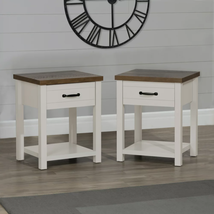 Nightstand Set of 2 Farmhouse Oak Top 1-Drawer Ivory Wood Side Tables End Accent - £98.44 GBP