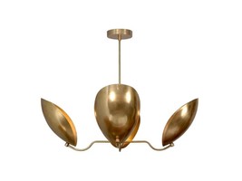 4 Light Curved perforated Shades Pendant Mid Century Modern Raw Brass Fi... - $770.91