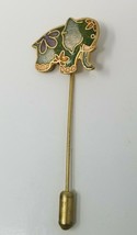 Elephant Stick Pin Brass Enamel Hand Painted Green Pink Purple Vintage  - $15.15