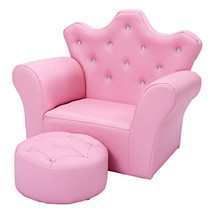 Pink Kids Upholstered Princess Sofa with Ottoman - £101.48 GBP