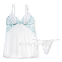 NWT Gilligan &amp; O‘Malley Women‘s Babydoll &amp; Thong White Blue Lace SEXY lingerie - £22.42 GBP