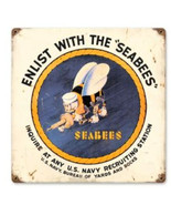 US navy seabees WWII join faux vintage ad steel metal sign - £71.23 GBP