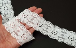 1-3/4&quot; / 45mm wide -5+3 yd= Ttl  8 yd Offwhite Scallop Stretch Elastic Lace L800 - £6.28 GBP