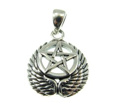 Solid 925 Sterling Silver Falcon Wing Pentacle Pendant Charm by Peter Stone - £15.36 GBP