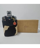Vtg BOSCA Flask Genuine Leather And Cow Hide Snap On Cover Glass/stainle... - €34,60 EUR