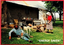 Hillbilly Energy Saver Lazy Man Woman Working Chopping Wood Humor VTG Postcard - £7.07 GBP