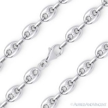 Sterling Silver &amp; Rhodium 8mm Hollow Puffed Marina Mariner Link Chain Necklace - £87.09 GBP+