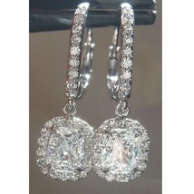 2.50 Ct Cushion Bridal Dangle Simulated Diamond Earrings 14k White Gold Plated - £87.11 GBP