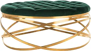 Safavieh Home Collection Rumi Emerald and Gold Tufted Velvet Ottoman, - $686.99