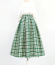 GREEN Midi Pleated Skirt Outfit Women Plus Size A-line Winter Woolen Skirt image 8