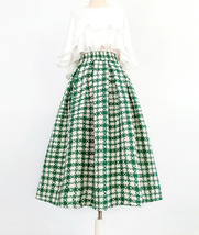 GREEN Midi Pleated Skirt Outfit Women Plus Size A-line Winter Woolen Skirt image 8