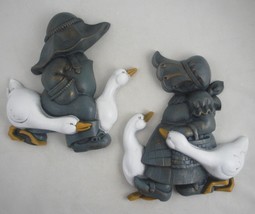 Burwood Amish Boy Girl Child Ducks Geese 1988 Hanging Wall Decor 2865-1A 2865-2A - £7.71 GBP