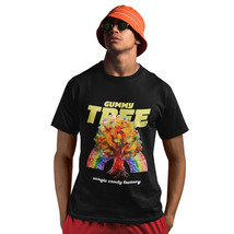 Men Graphic Tees Short Sleeves Crew Neck Candy Rainbow Tree Black T-Shirt - £10.59 GBP