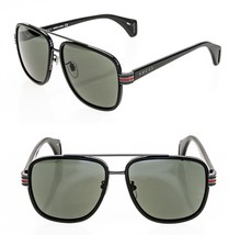 GUCCI WEB Stripe 0448 Black Rectangle Aviator 001 Sunglasses GG0448S Unisex - £340.44 GBP