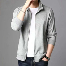 Men Ribbed Cuff Jacket Men Zippered Coat Stylish Men&#39;s Lapel Zipper Jack... - £23.49 GBP