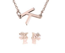 Initial Necklace Earrings Set: Sterling Silver, 24K Gold, Rose Gold - £117.26 GBP