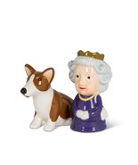 Queen and Corgi Salt Pepper Set Ceramic 3.5&quot; High Royalty Purple Collect... - £17.90 GBP