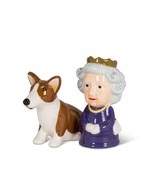 Queen and Corgi Salt Pepper Set Ceramic 3.5&quot; High Royalty Purple Collect... - £17.10 GBP