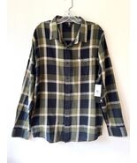 Volcom Size L Curwin LS Flannel Shirt Green Black Plaid Button Up Cotton - $33.22