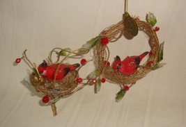 Katherines Collection RED CARDINAL Wire nest Christmas Ornament &amp; Wreath Lot 2 - £19.41 GBP