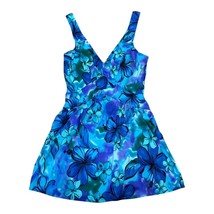 Vintage Size 12 Maxine of Hollywood South Pacific Blue Floral One Piece ... - $24.74