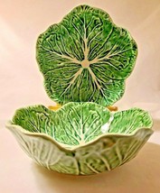 Bordallo Pinheiro CABBAGE GREEN Round 7 Inch Coupe Soup Bowls Set of 2 Preowned - £51.95 GBP