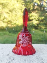 Westmoreland Ruby Glass Bell with White Flowers Decoration Vintage - £15.50 GBP