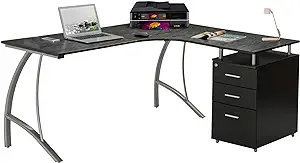 Techni Mobili Modern Computer File Cabinet and Storage L-Shaped Desk, Es... - $478.99