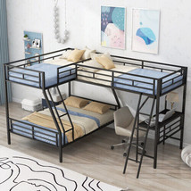 Twin over Full Bunk Bed with a Twin Size Loft Bed attached, with a Desk, Metal - £397.57 GBP