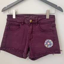 American Eagle Maroon Shorts High Rise Stretchy Size 4 Patch details, Ra... - $463.13 MXN