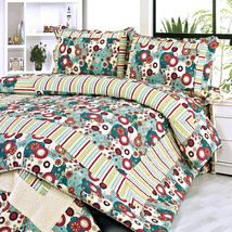 [Dianthe] 100% Cotton 3PC Floral Vermicelli-Quilted Patchwork Quilt Set (Full/Qu - £57.41 GBP