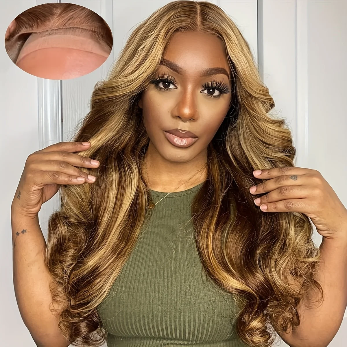 Wear &amp; Go Glueless Wig Highlight Brown Wigs Body Wave Pre-plucked 4x4 HD 4/ - £53.63 GBP+