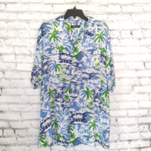 Nautica Button Down Shirt Mens Medium Blue Floral Palm Pocket Hawaiian Tropical - £19.60 GBP