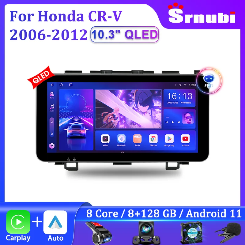 Srnubi 10.3&quot; Android 11 Car Radio for Honda CRV 2006-2012 Multimedia Player 2 - £89.32 GBP+