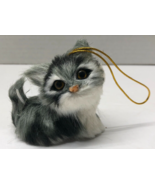 Realistic Gray &amp; White Angora Yellow Eyes Cat Kitten Ornament - $150.53 MXN