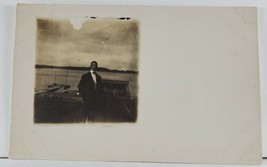 RPPC Handsome Well-Dressed Gentleman Along the Water Postcard Q7 - £6.25 GBP