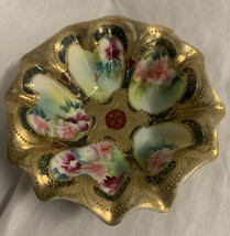 Vintage Nippon Hand Painted Display Bowl Gold Trim Pink Flowers Beautiful - £30.07 GBP