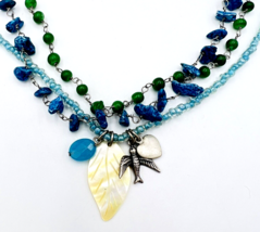 American Eagle AE Triple Strand Green Blue Beaded Necklace - £10.98 GBP