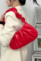 Fiery Red Ruched Faux Leather Shoulder Bag - $8.29
