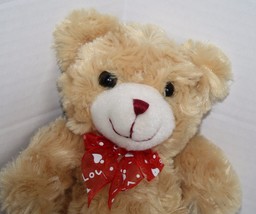 Inter American Products Valentines Teddy Bear 9&quot; Love Bow Plush Tan Soft Swirl - $9.75