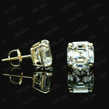 3Ct Asscher Cut Diamond Screw Back Solitaire Stud Earrings 14KYellow Gold Finish - £70.65 GBP