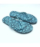 Vera Bradley Womens Flip Flop Sandals Geometric Aqua Navy Blue 5-6 - £11.58 GBP