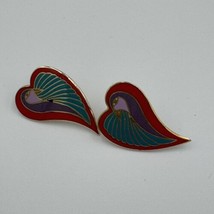 Laurel Burch Earrings Dove Heart Stud Multicolor Enamel Metal Pierced Vintage - $18.70