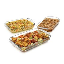 3 Piece Transparent Glass Casserole Baking Dish Set - £94.23 GBP